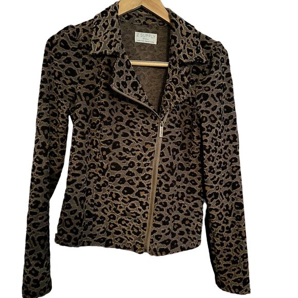 Z SUPPLY | Charley Leopard Motorcycle Jacket \ French Terry | Size Small - Picture 7 of 7